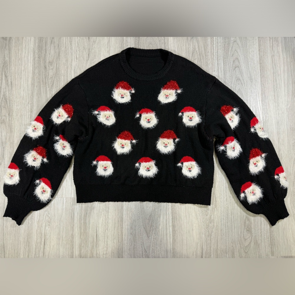 Ugly Christmas Sweater w/ Santa Pattern Knit Pullover - Sz Large